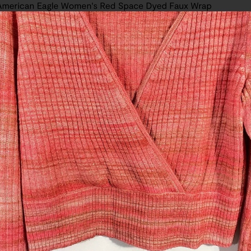 Small   American Eagle Women's Red Space Dyed Faux Wrap
Cropped Sweater - Picture 6 of 11